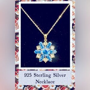 925 Sterling Silver Necklace with Crystals + 18+2 inch Chain